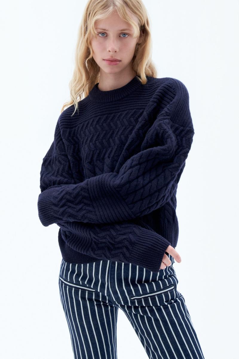 Boxy Braided Sweater Filippa K Dames Aanbieding Knitwear Navy - 3
