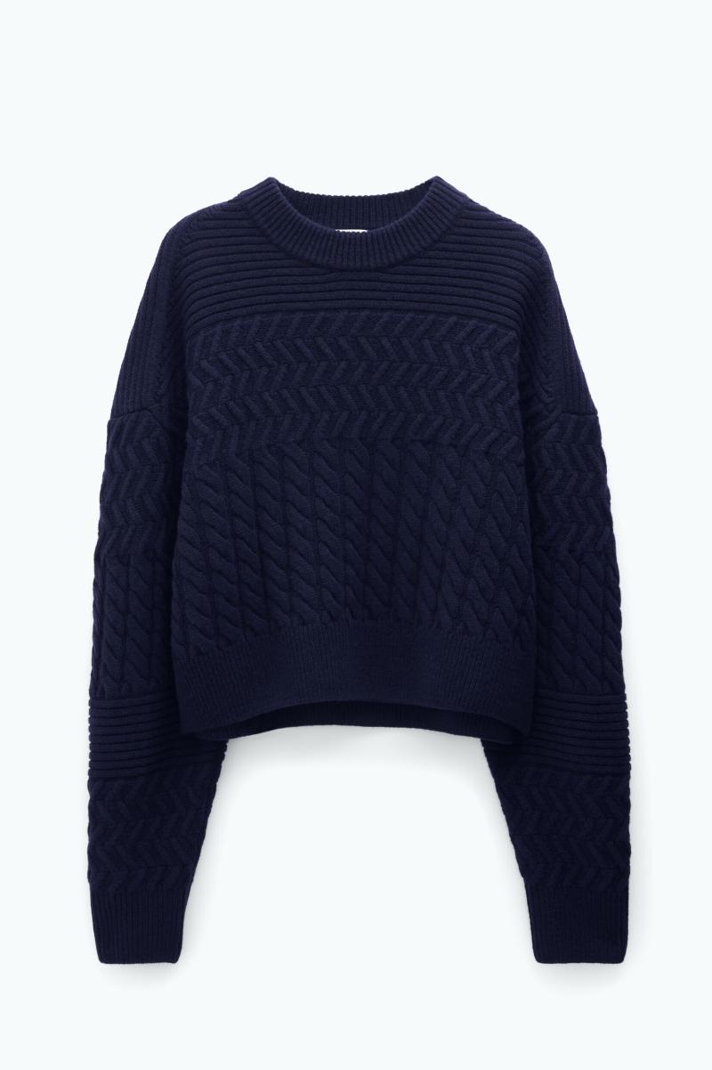 Boxy Braided Sweater Filippa K Dames Aanbieding Knitwear Navy - 4