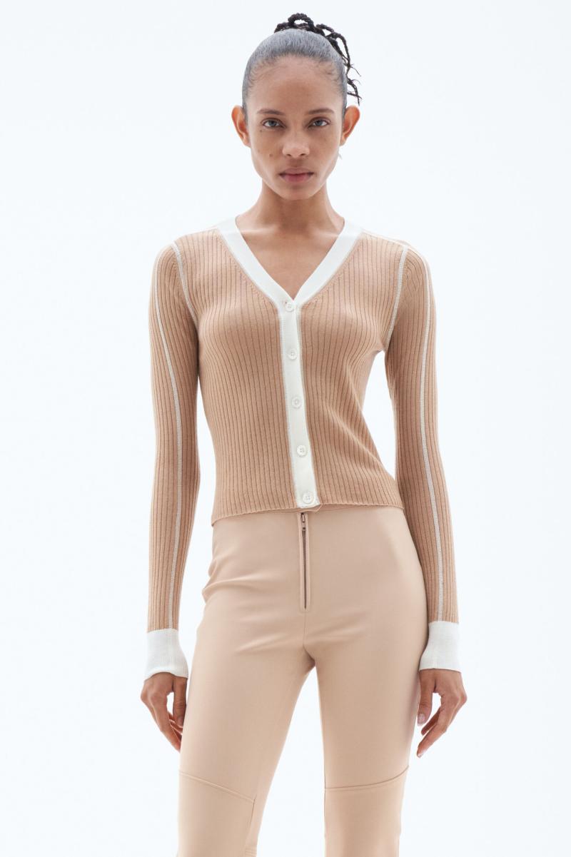 Knitwear Dames Duur Licht Geribd Vest Camel/White Filippa K