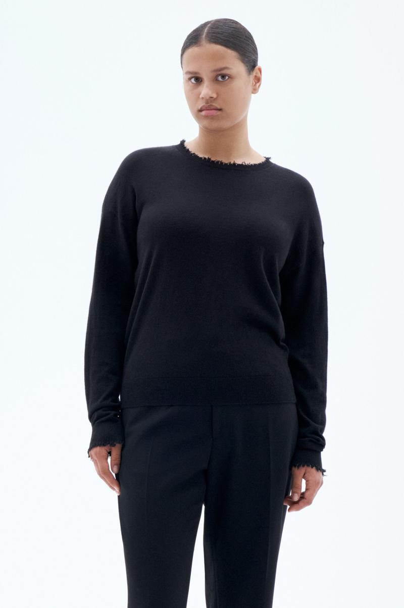 Knitwear Filippa K Dames Black Streetwear Frayed R-Neck Top