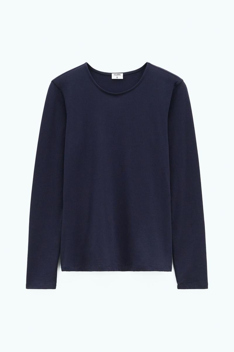 Tops Filippa K Outlet Navy Cotton Stretch Long Sleeve Dames - 3