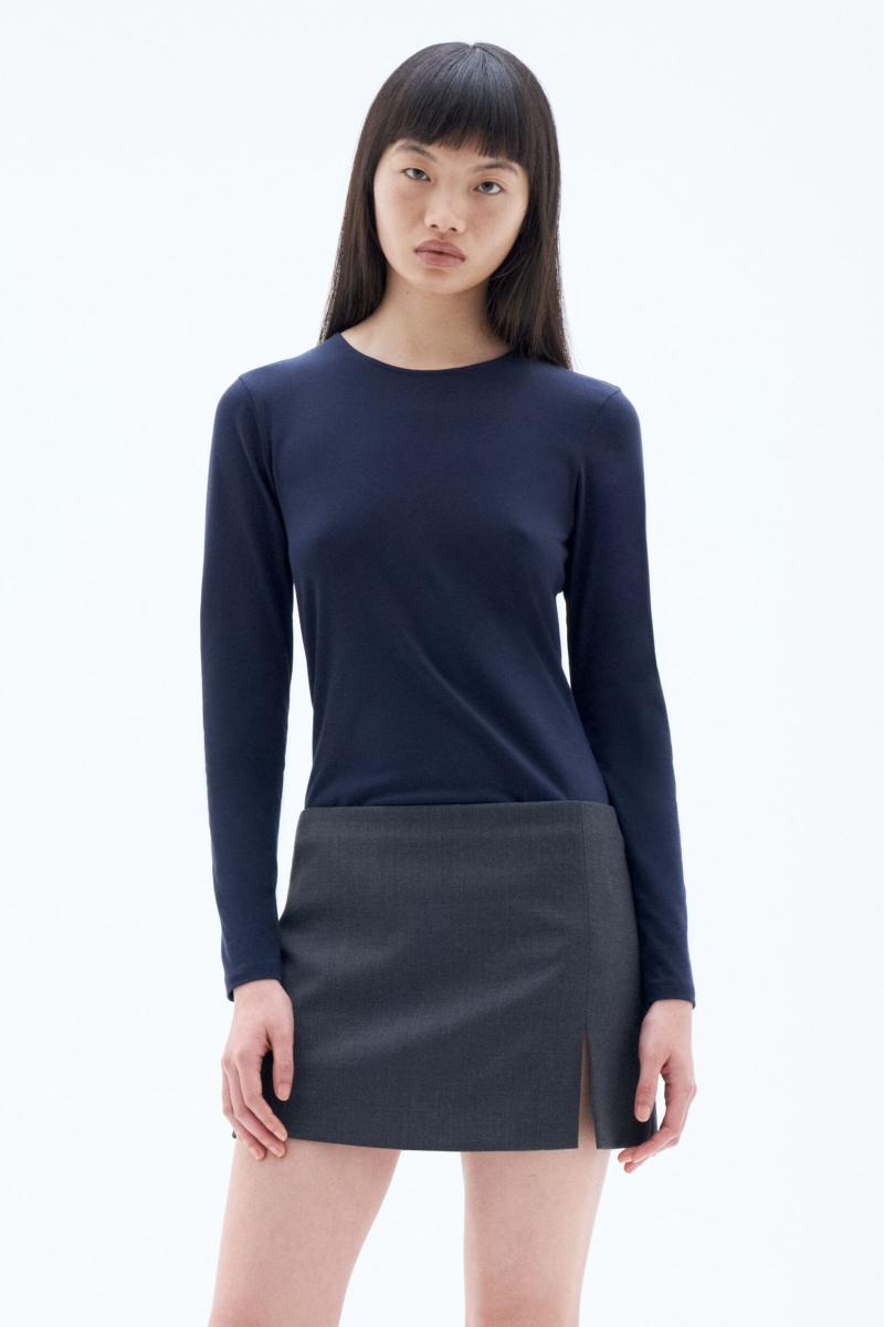 Tops Filippa K Outlet Navy Cotton Stretch Long Sleeve Dames