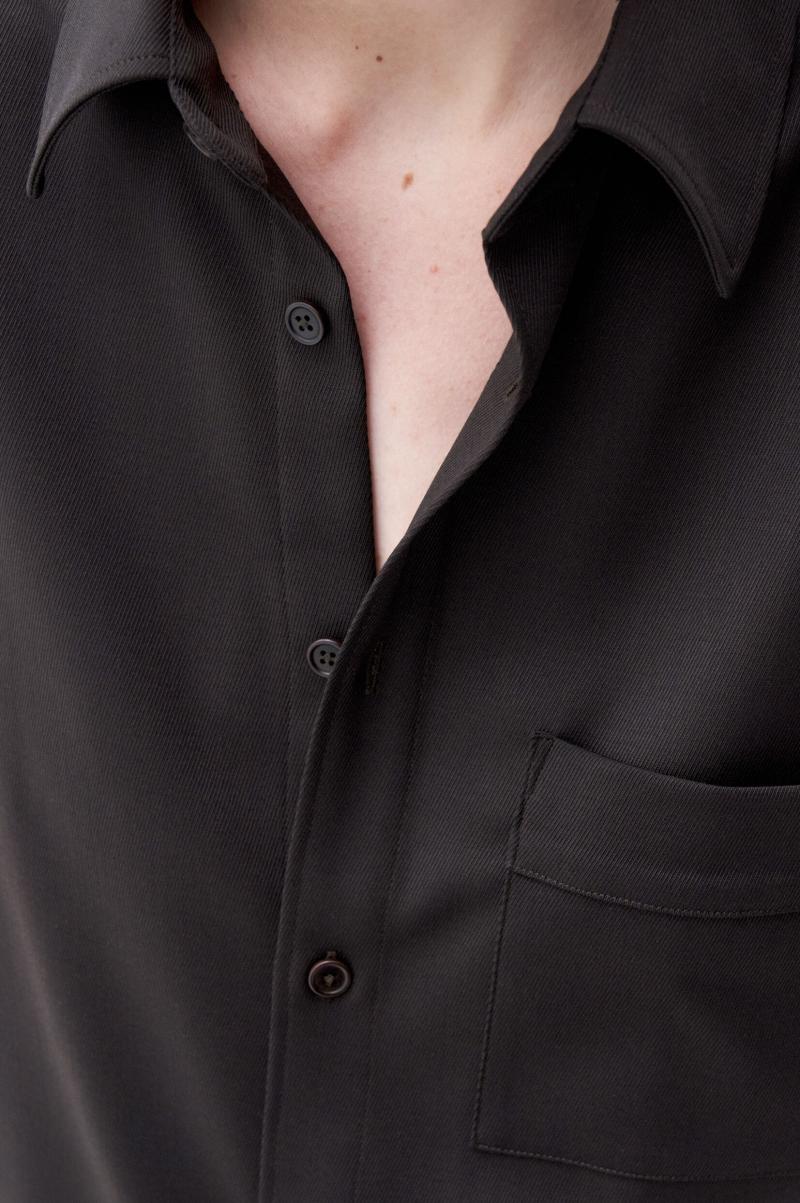 Dark Brown Filippa K Betrouwbaar Dames Overhemden Shirt Van Wollen Keperstof - 2