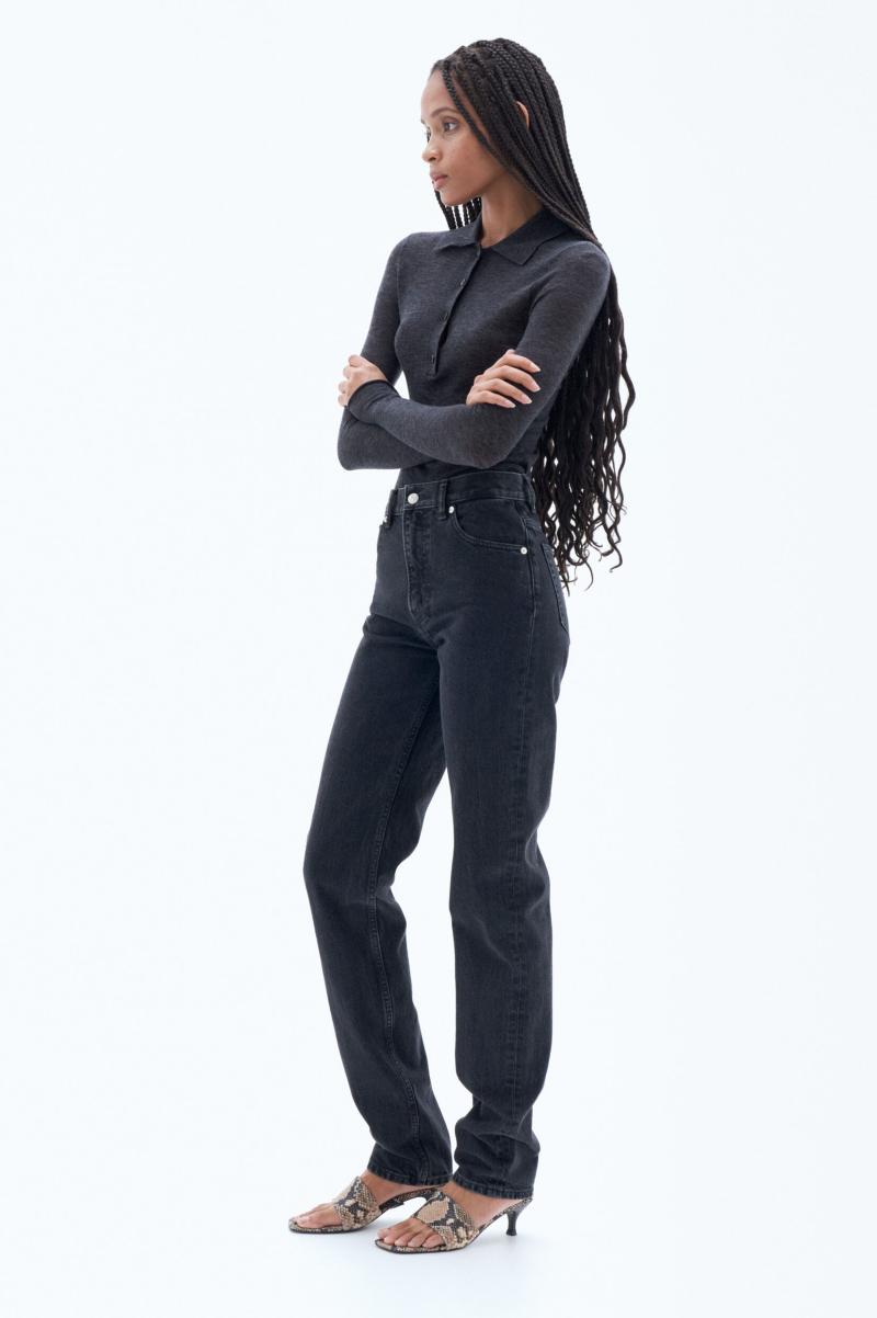 Aanbevelen Filippa K Dames Charcoal Black Taps Toelopende Jeans Denim - 1