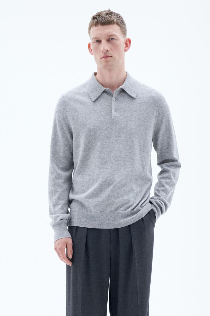 Knitwear Nieuw Filippa K Light Grey Melange Knitted Polo Shirt Heren