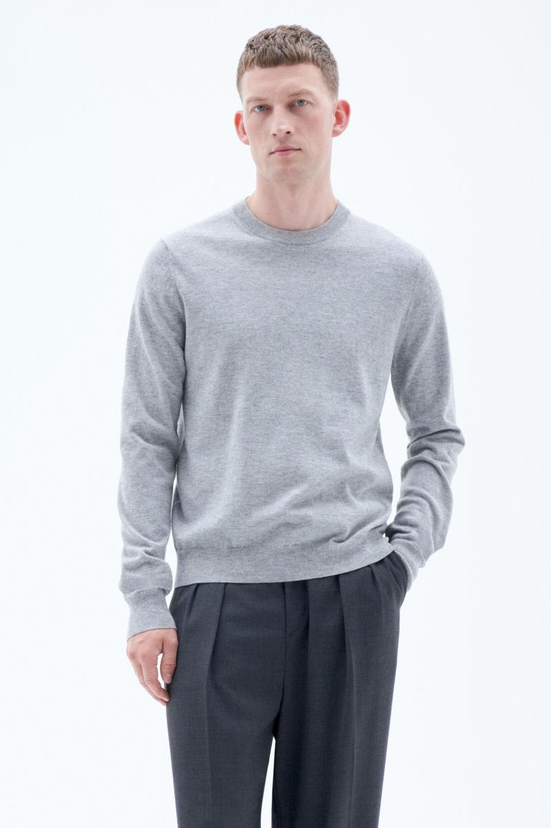 Heren Cotton Merino Sweater Filippa K Light Grey Melange Knitwear Winkel