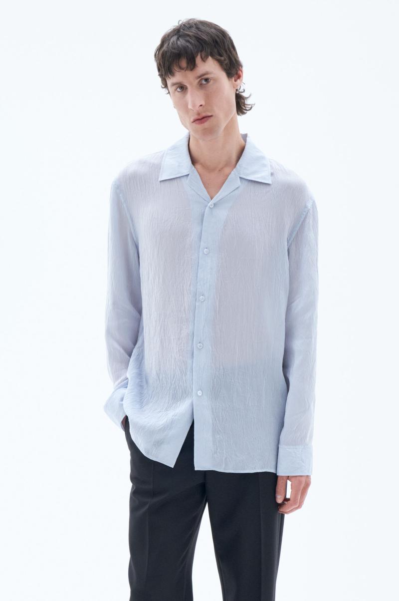Vermindering Overhemden Filippa K Heren Gekreukt Resortshirt Ice Blue