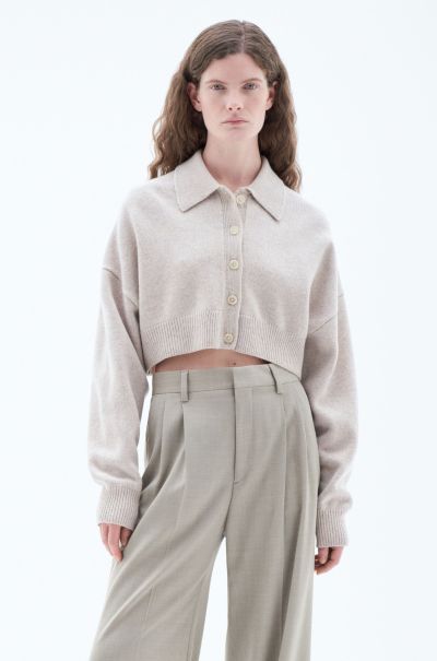 Knitwear Filippa K Populariteit Collar Cropped Cardigan Dames Light Taupe Melange