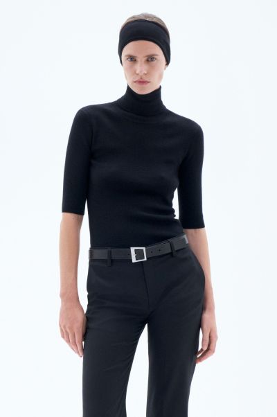 Filippa K Elegant Dames Knitwear Black Merino Elbow Sleeve Top