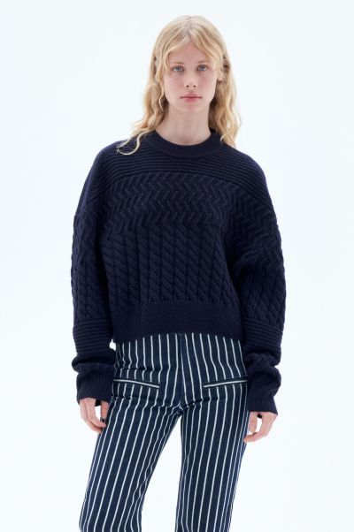 Boxy Braided Sweater Filippa K Dames Aanbieding Knitwear Navy