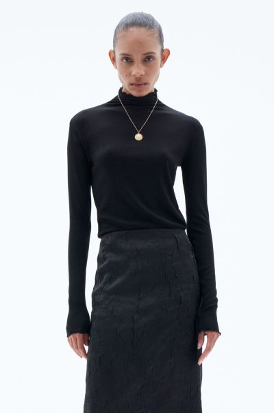 Knitwear Filippa K Black Pure Wollen Top Met Opstaande Hals Betaalbaar Dames