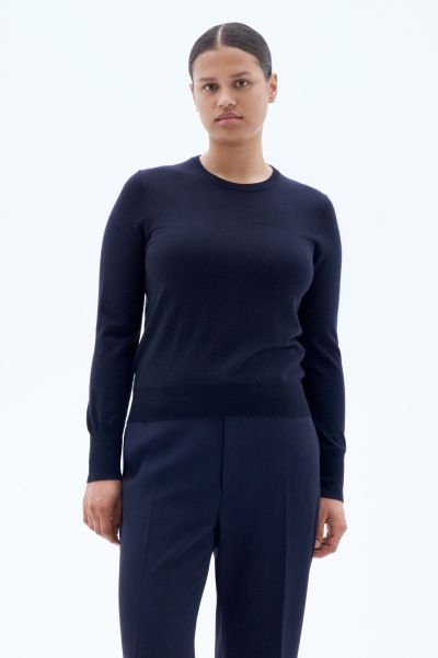 Dames Op Maat Gemaakt Navy Merino R-Neck Sweater Filippa K Knitwear