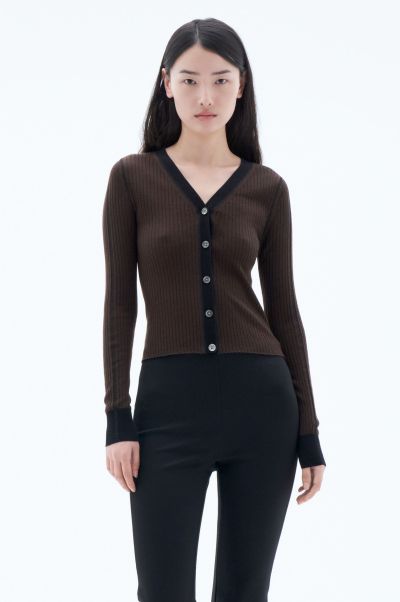 Kortingsprijs Dark Chocolate/Black Knitwear Filippa K Dames Licht Geribd Vest
