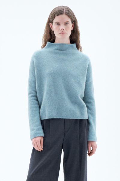 Dames Filippa K Blue Melange Hoge Kwaliteit Knitwear Mika Yak Funnelneck Sweater