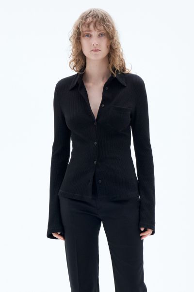 Filippa K Black Shirt Van Gewafelde Jersey Mode Dames Tops