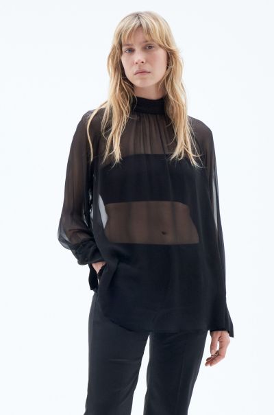 Transparante Blouse Met Strik In De Nek Black Dames Overhemden Filippa K Winkel