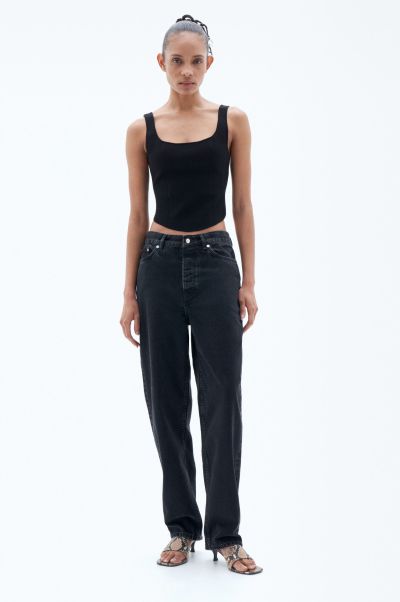 Filippa K Dames Charcoal Black Denim Baggy Taps Toelopende Jeans Marktprijs