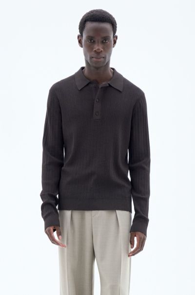 Dark Oak Vermindering Filippa K Heren Knitwear Shiny Polo Sweater