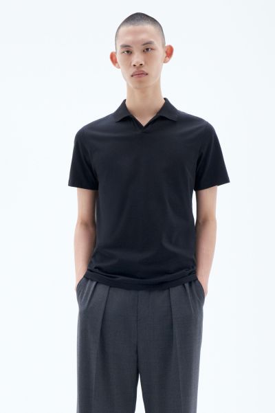 Filippa K Heren T-Shirts Beoordelingen Black Stretch Cotton Polo T-Shirt